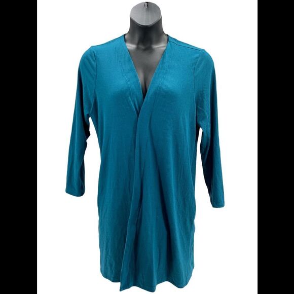 IMAN Comfy Chic Ribbed Hacci Knit Duster Cardigan Dark Teal - Regular - Picture 2 of 4